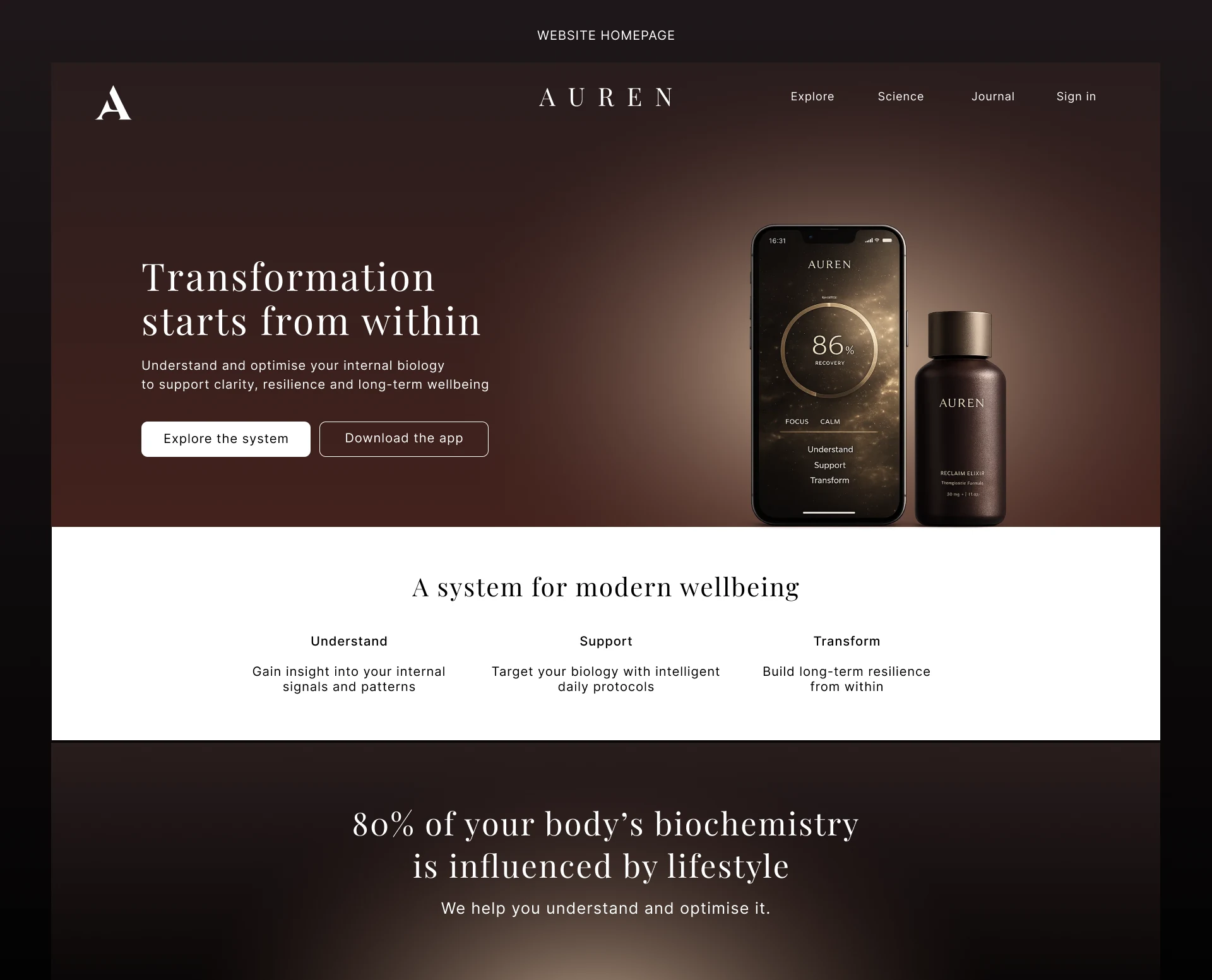AUREN website with a structured wellness proposition