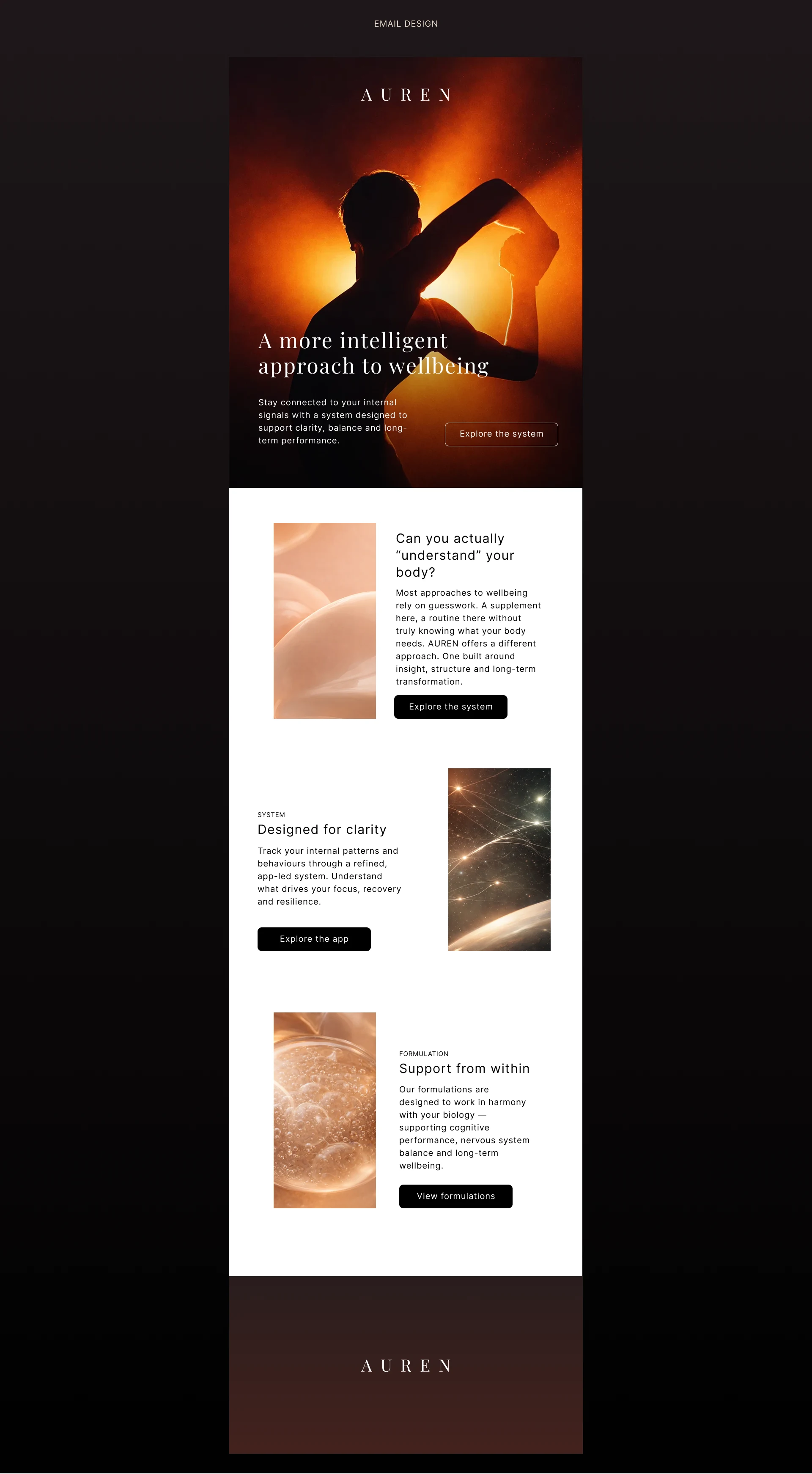 AUREN email design showing imagery, educational content and calls to action