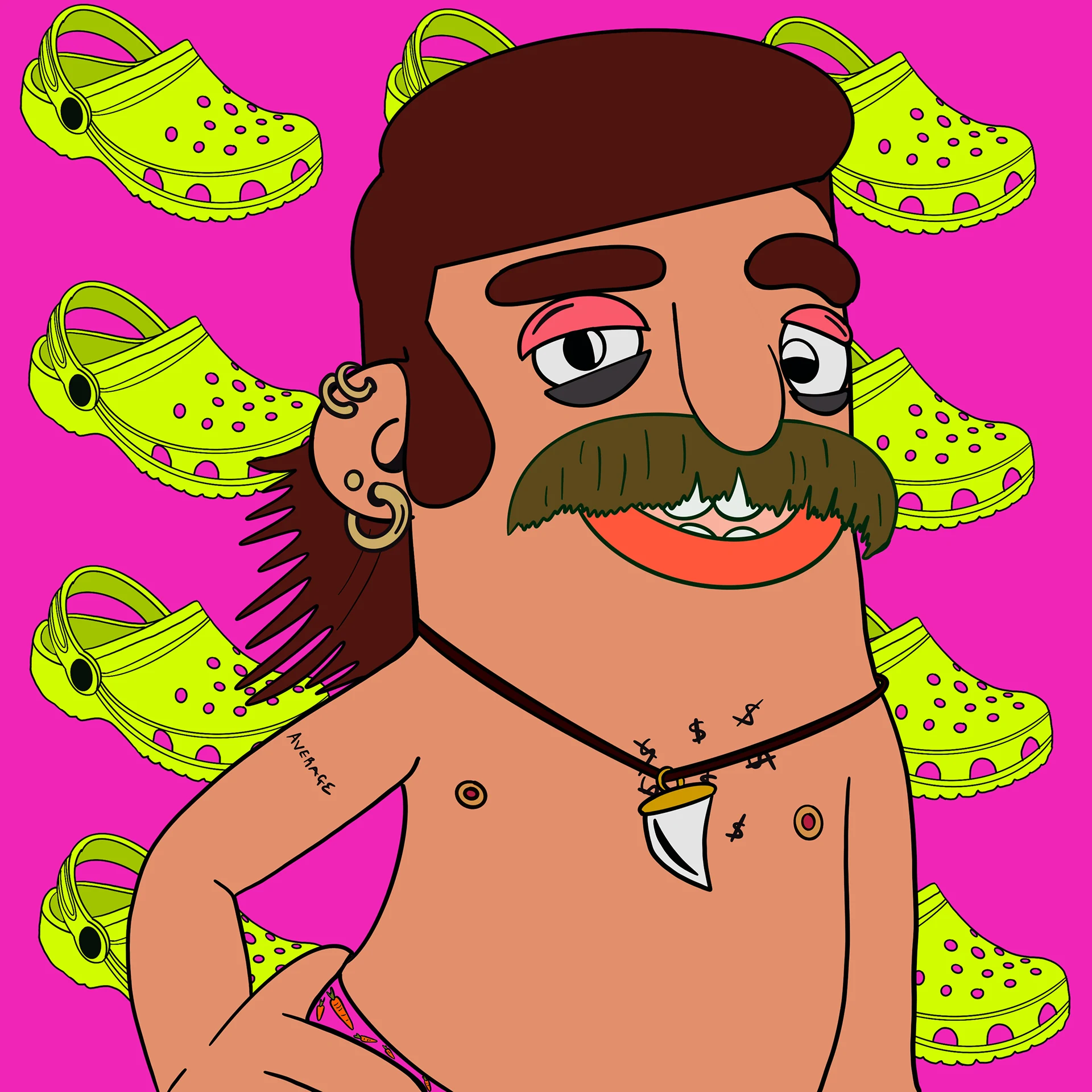 Zaddy character illustration with patterned footwear background