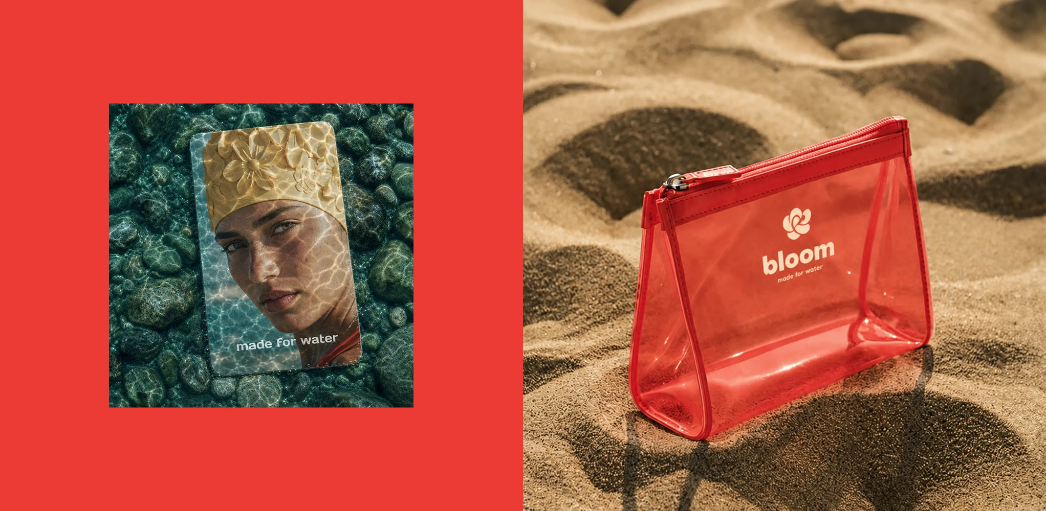 Bloom print design and transparent red bag