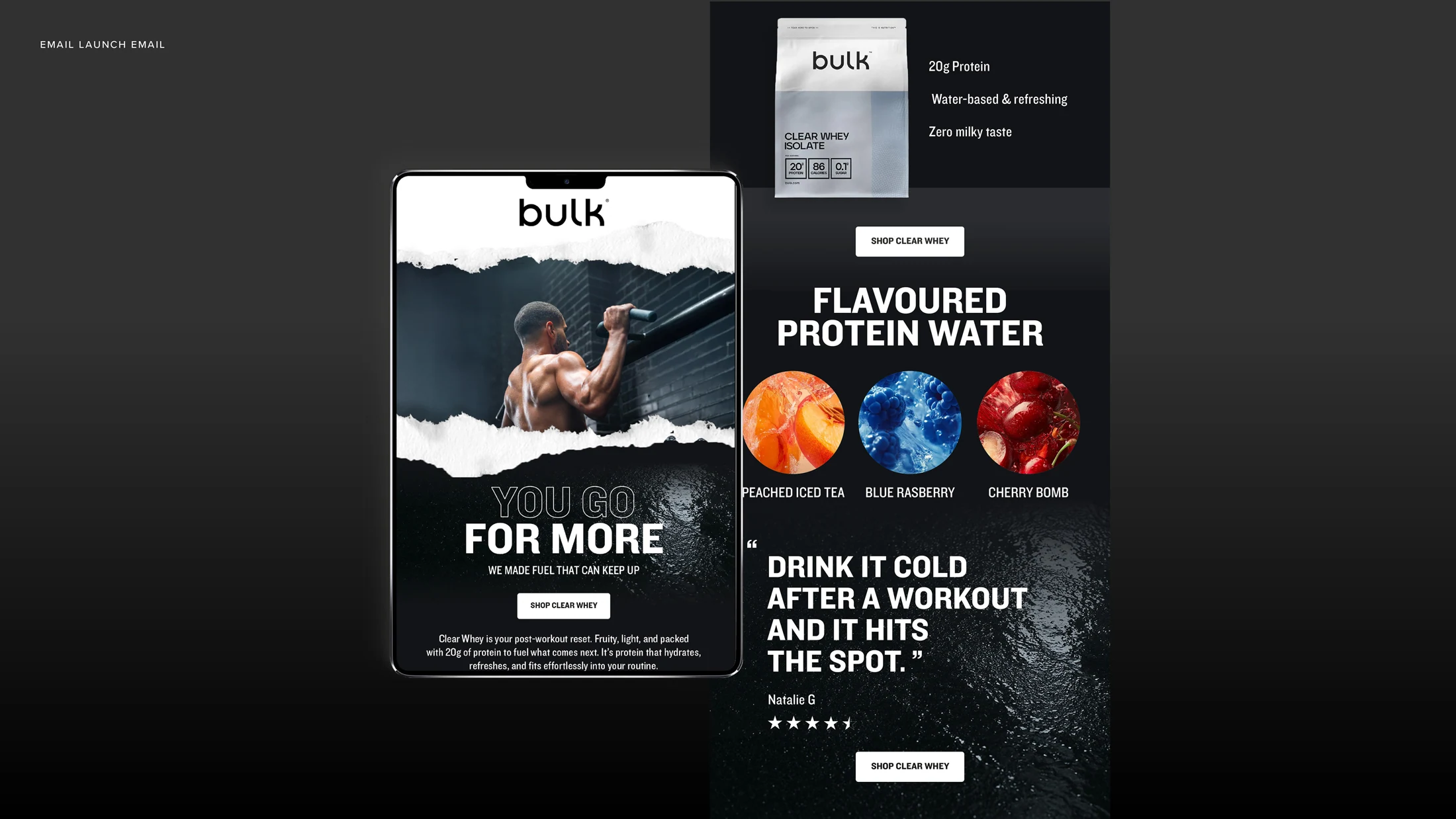 Bulk mobile email and Clear Whey product content