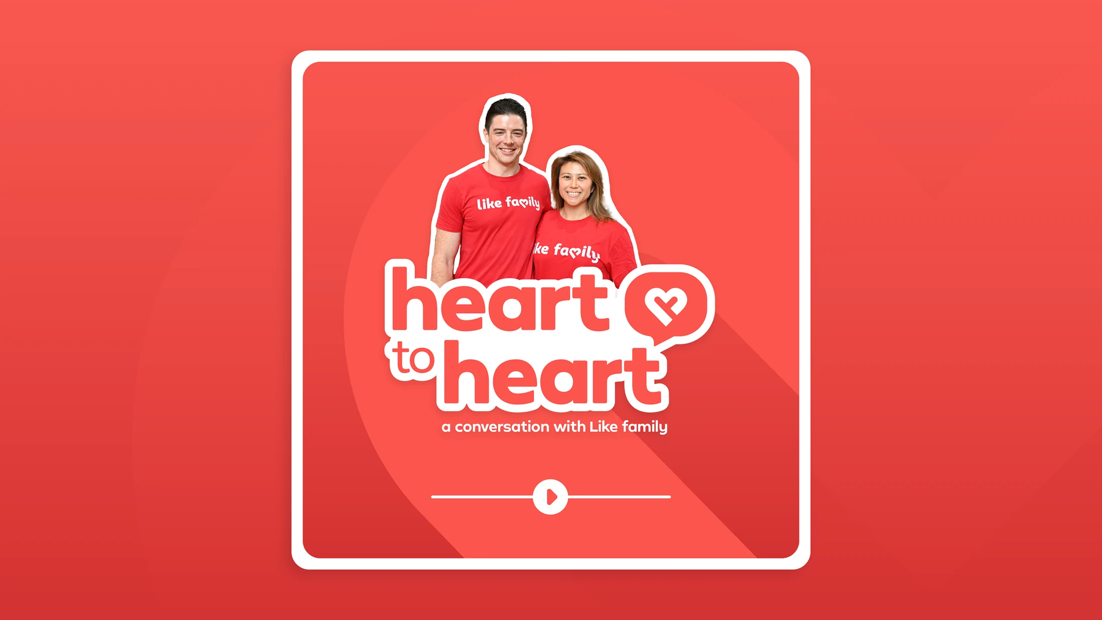 Heart to Heart podcast identity with hosts and a red colour palette