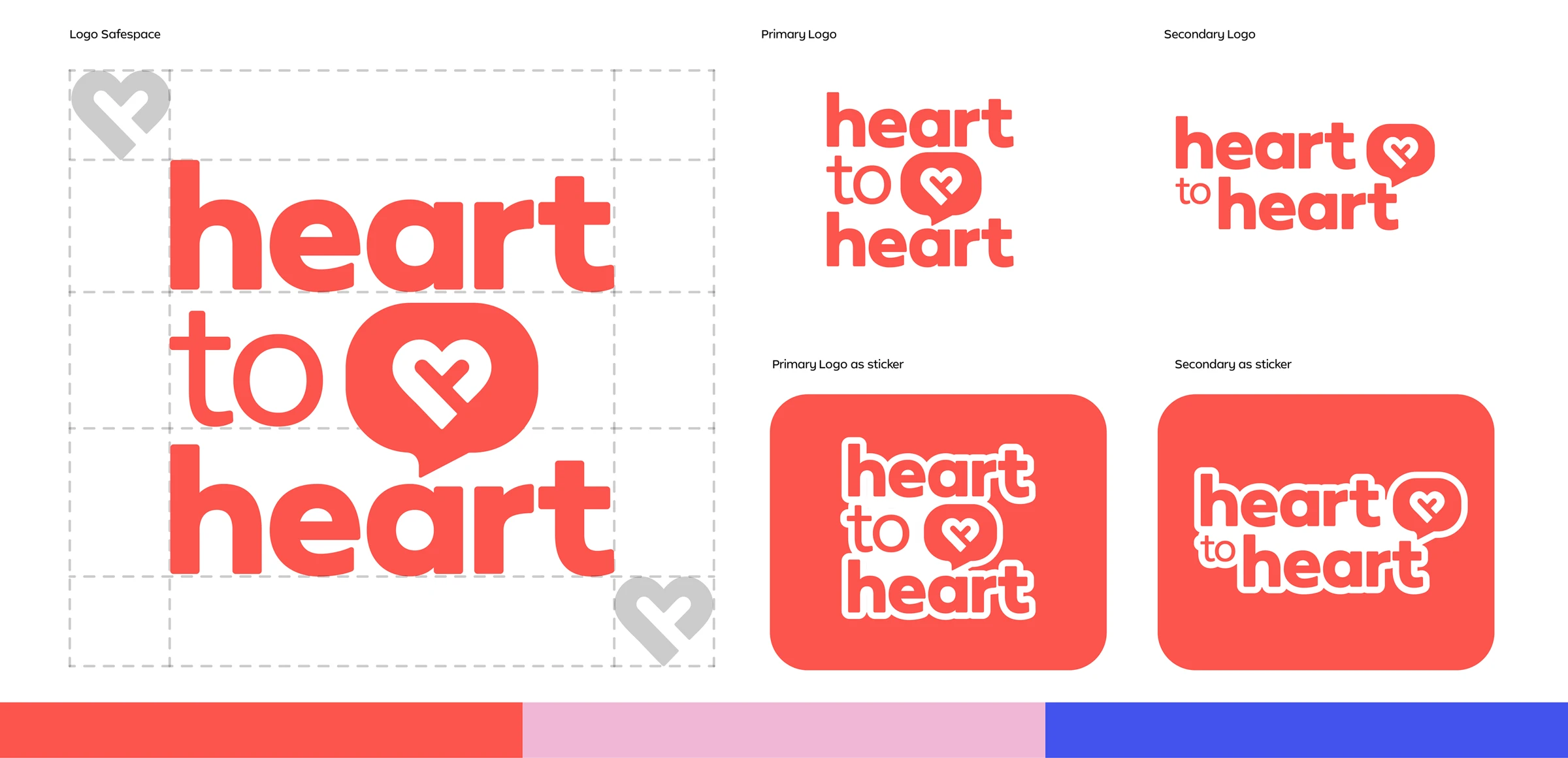 Heart to Heart wordmark system and colour palette