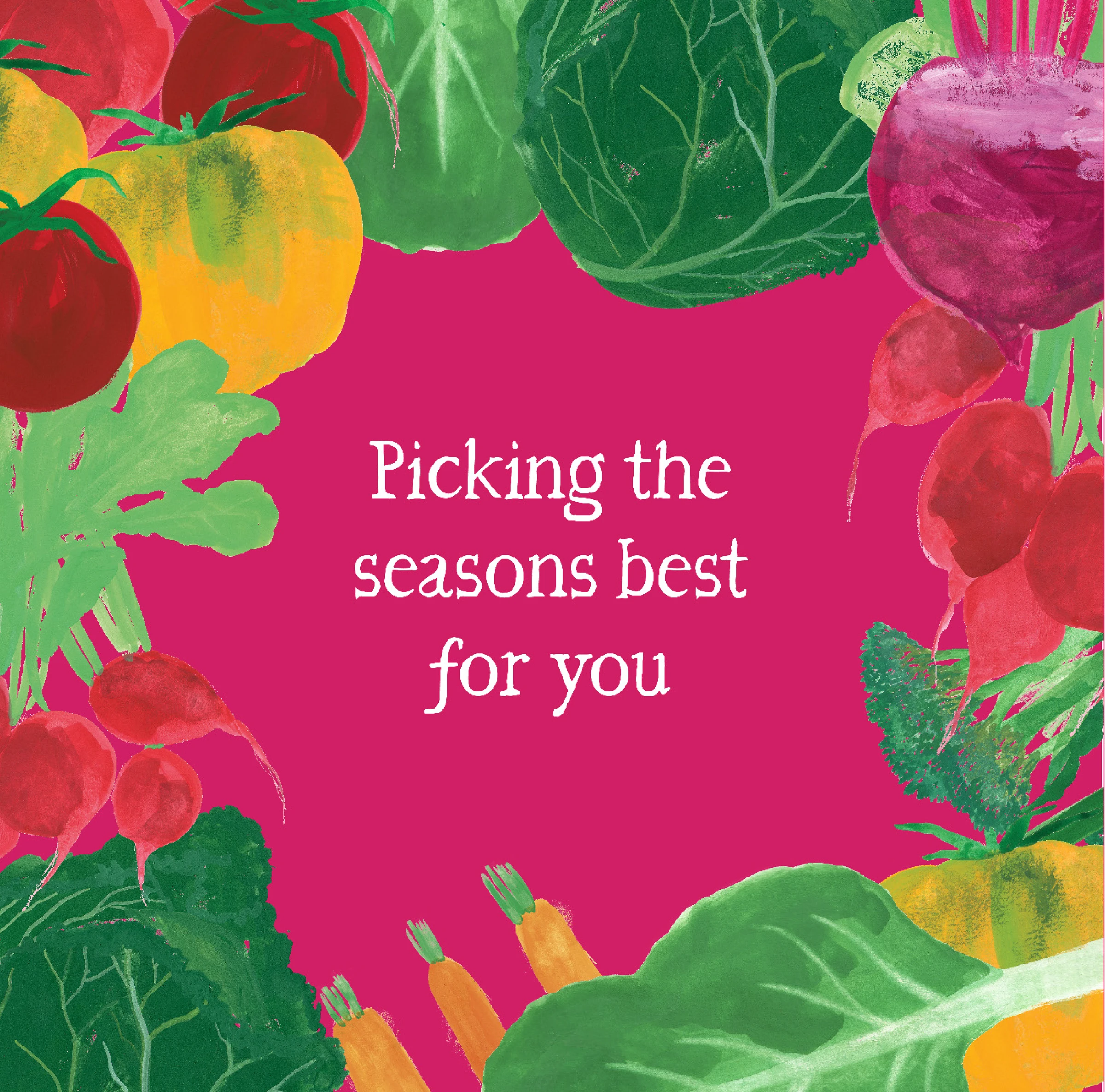 Riverford seasonal produce illustration and campaign message