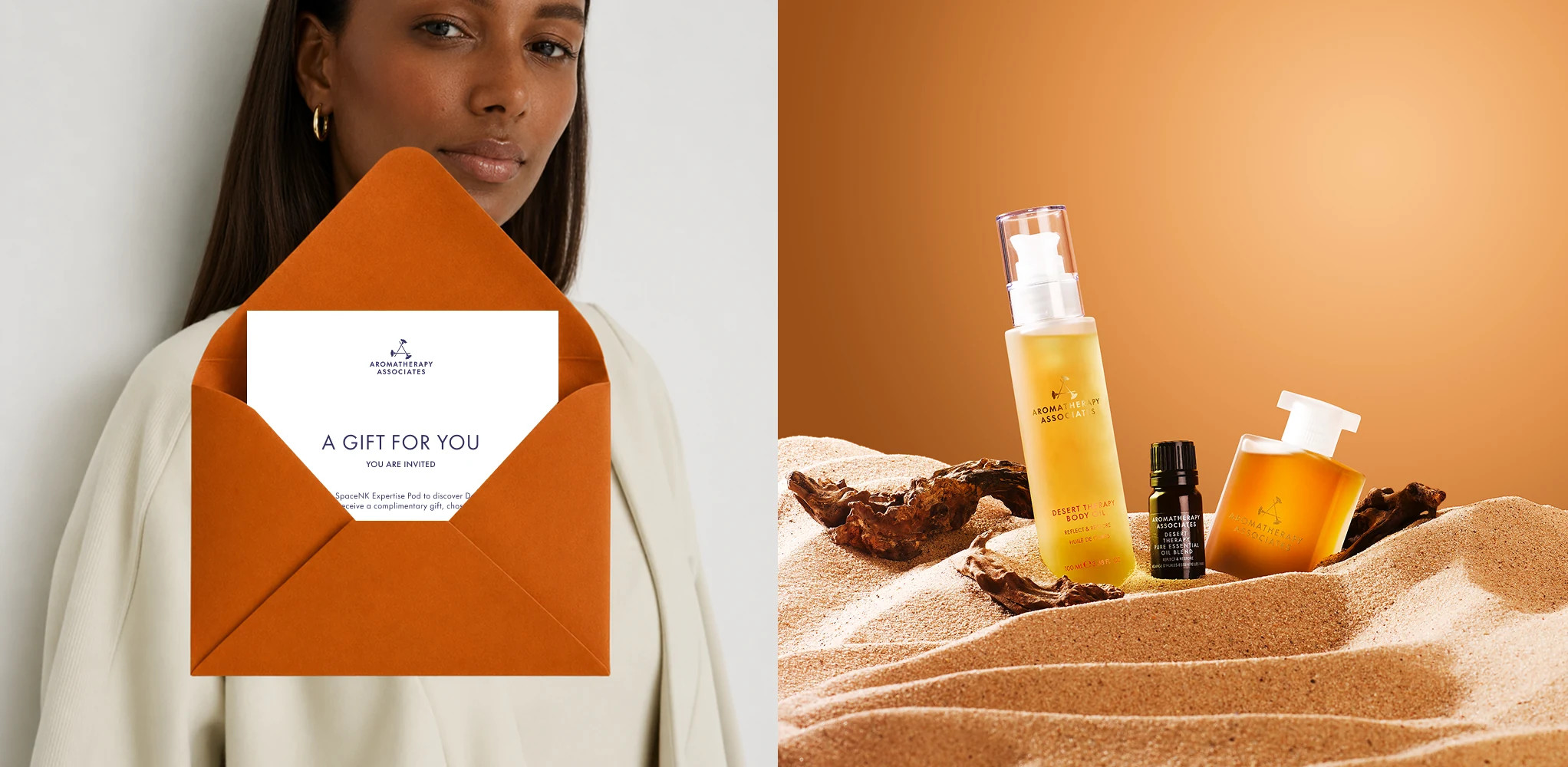 Desert Therapy gift communication and products styled in sculptural sand
