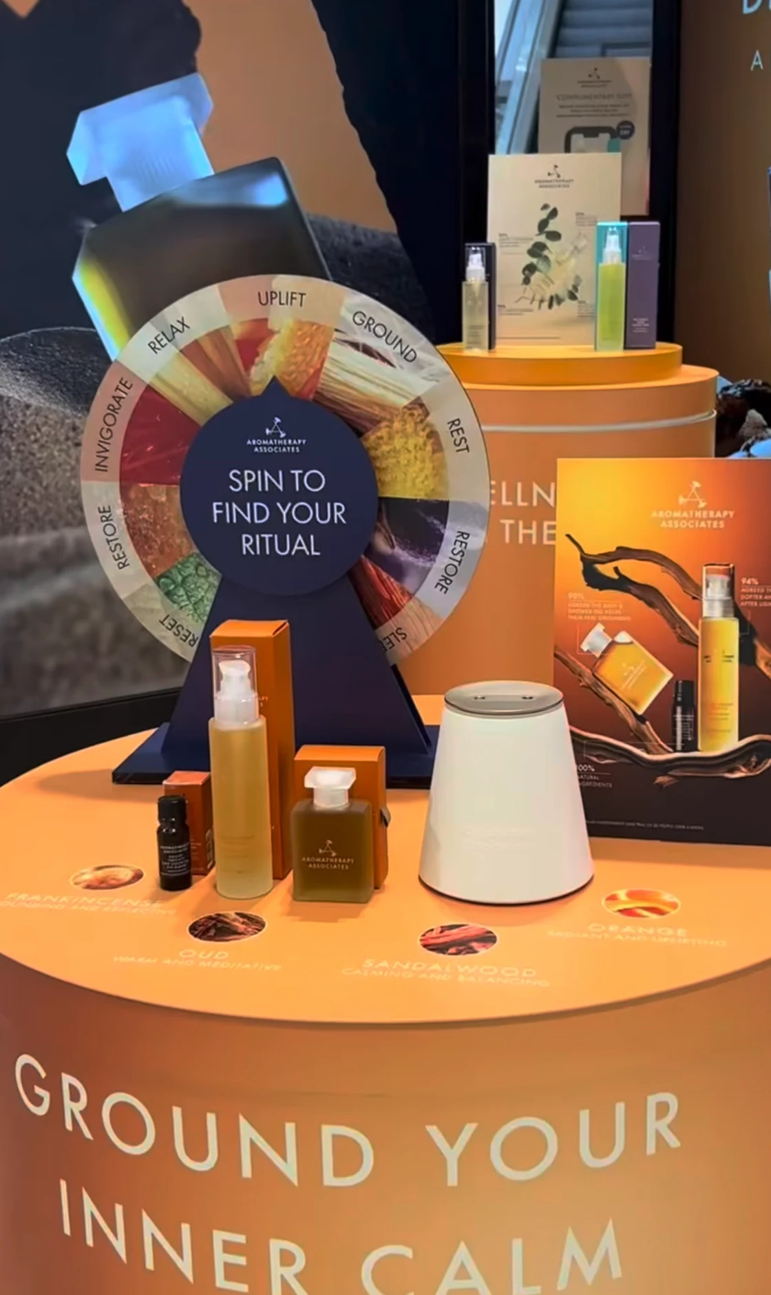 John Lewis ritual discovery wheel, product testers and Ground your inner calm podium graphics
