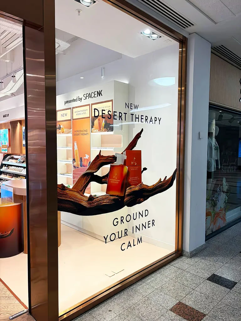 Space NK window with Desert Therapy product imagery and Ground your inner calm messaging