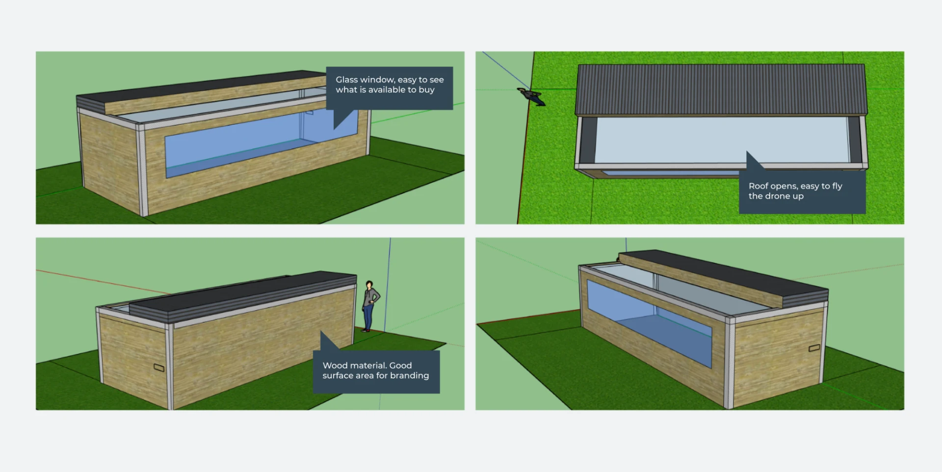 SketchUp views of the proposed pop up base camp
