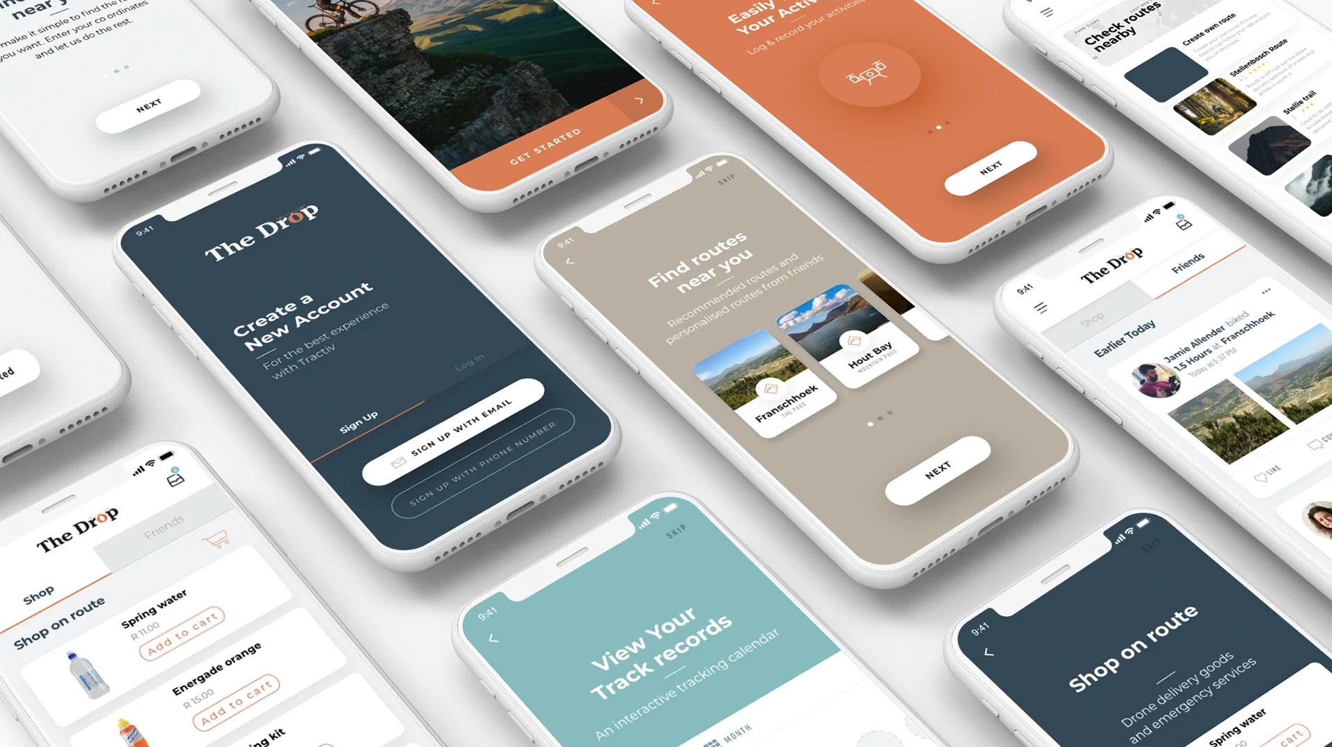 The Drop app interface across a series of mobile screens
